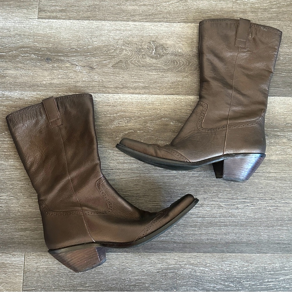 Coldwater Creek retro bronze brown leather cowboy boots
